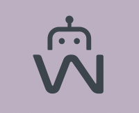 Minimalist VN monogram logo with a friendly robot icon, in charcoal and lavender colors, representing AI consulting.